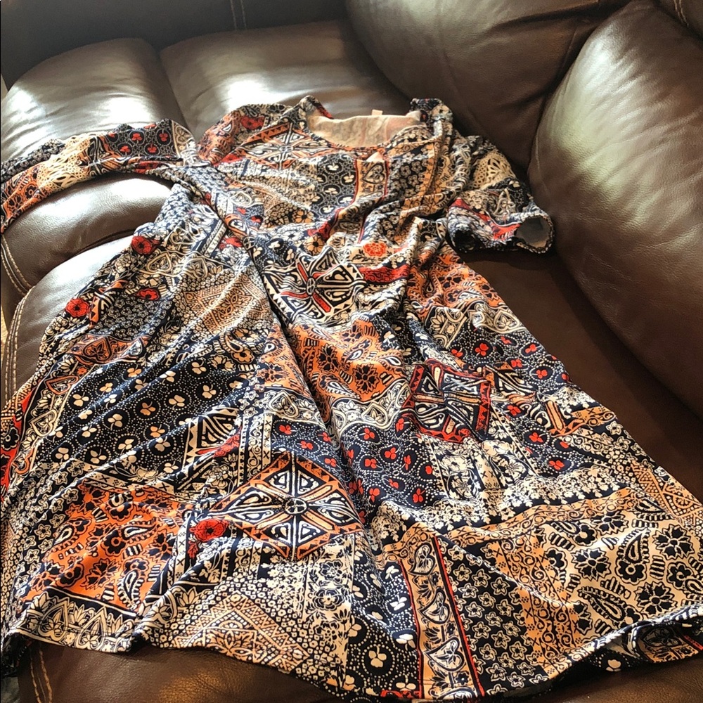 Boho Patchwork Print Mini Dress in Navy and Rust